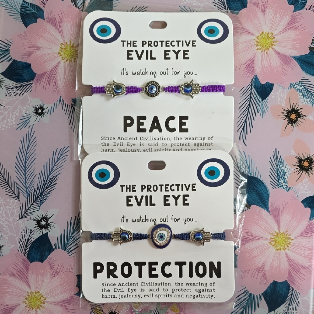 Purple & Blue Adjustable Evil Eye Bracelets